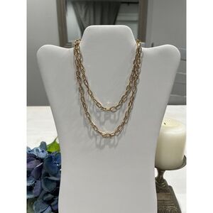 Necklace gold tone double clasp paper clip‎ chain